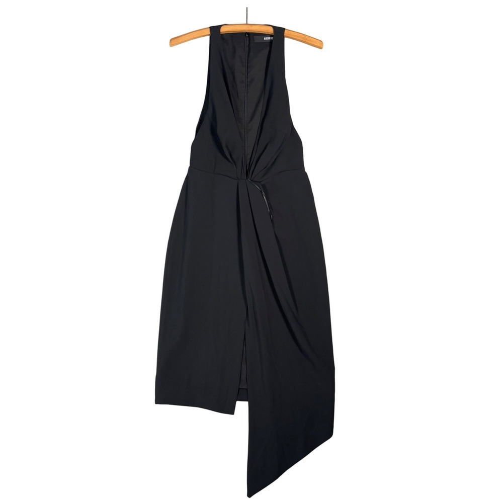 NICHOLAS Black Twist Front Asymmetrical Midi Dress Women US 4 Plunging V Neck
